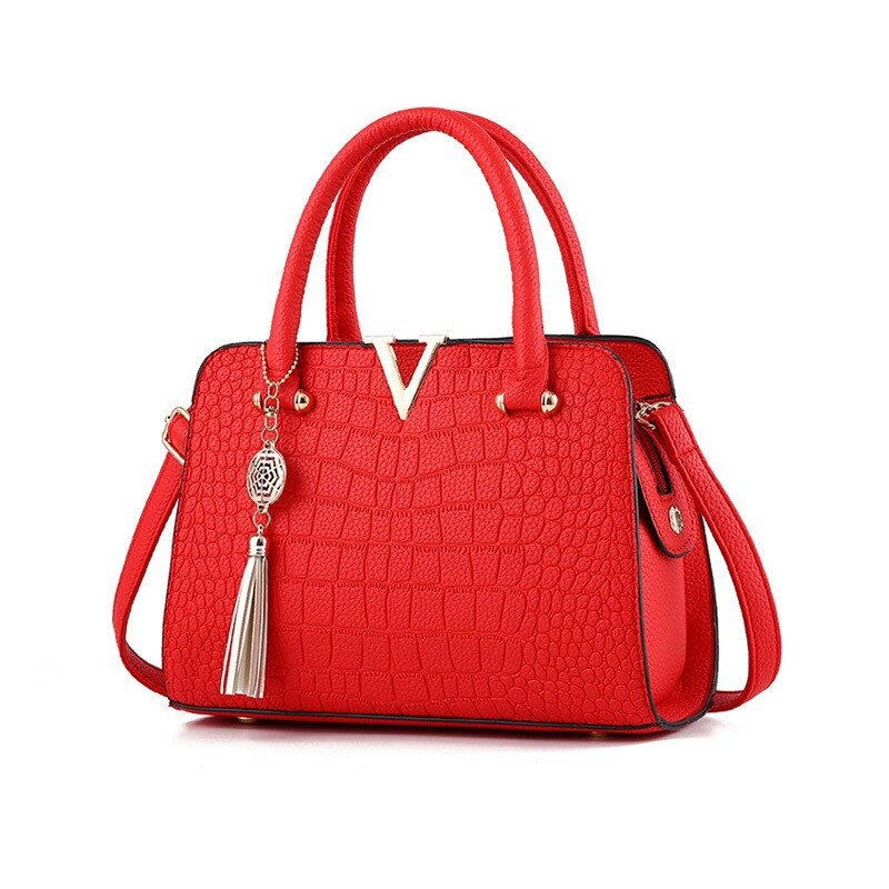 Croc Embossed Shoulder Handbag Elegant PU Leather Purse