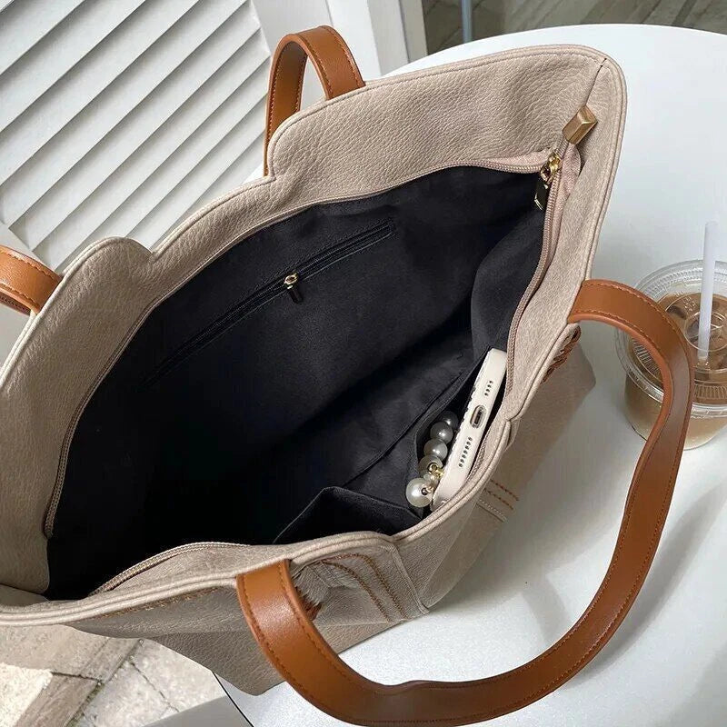 Elegant Leather Tote Handbag Large Capacity Shoulder Bag