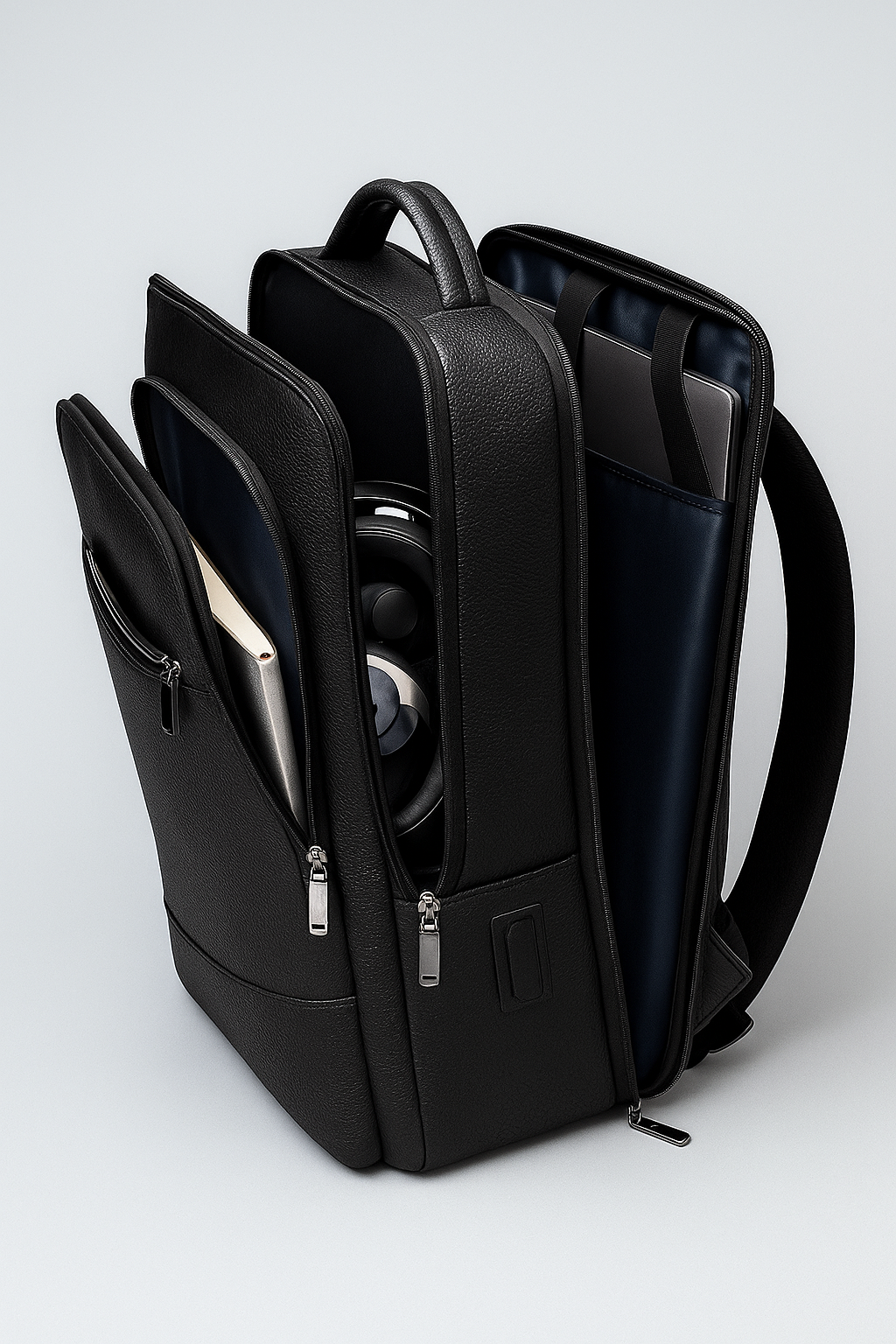 Leather Laptop Backpack USB Charging Business Travel Bag