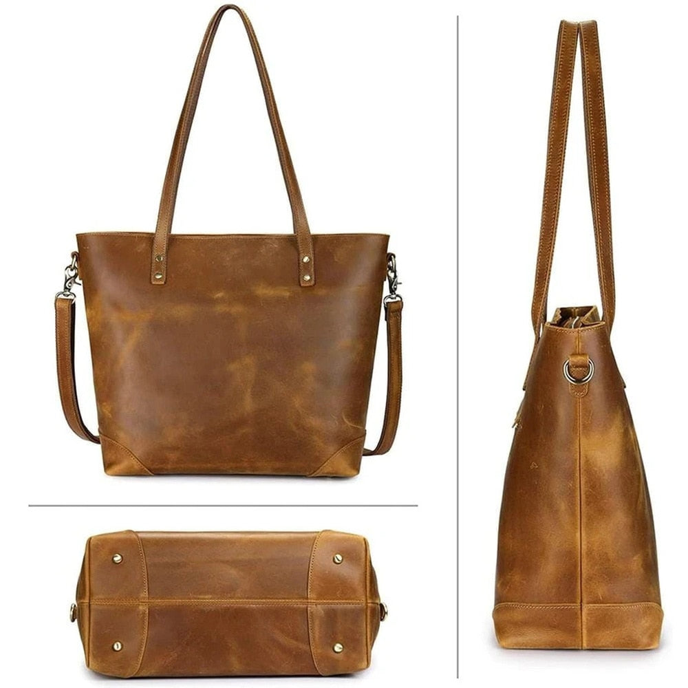 Vintage Leather Tote Bag Large Capacity Crossbody Shoulder Handbag