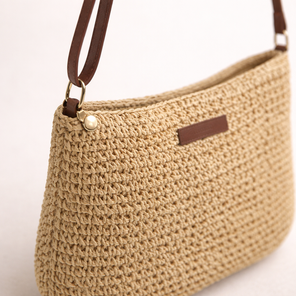Woven Straw Crossbody Beach Bag Lightweight Summer Handbag