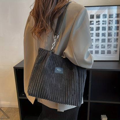 Corduroy Chain Shoulder Bag with Spacious Everyday Storage