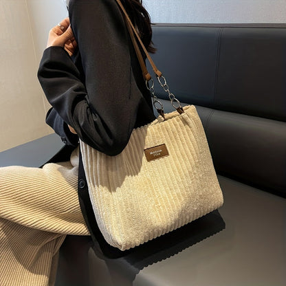 Corduroy Chain Shoulder Bag with Spacious Everyday Storage