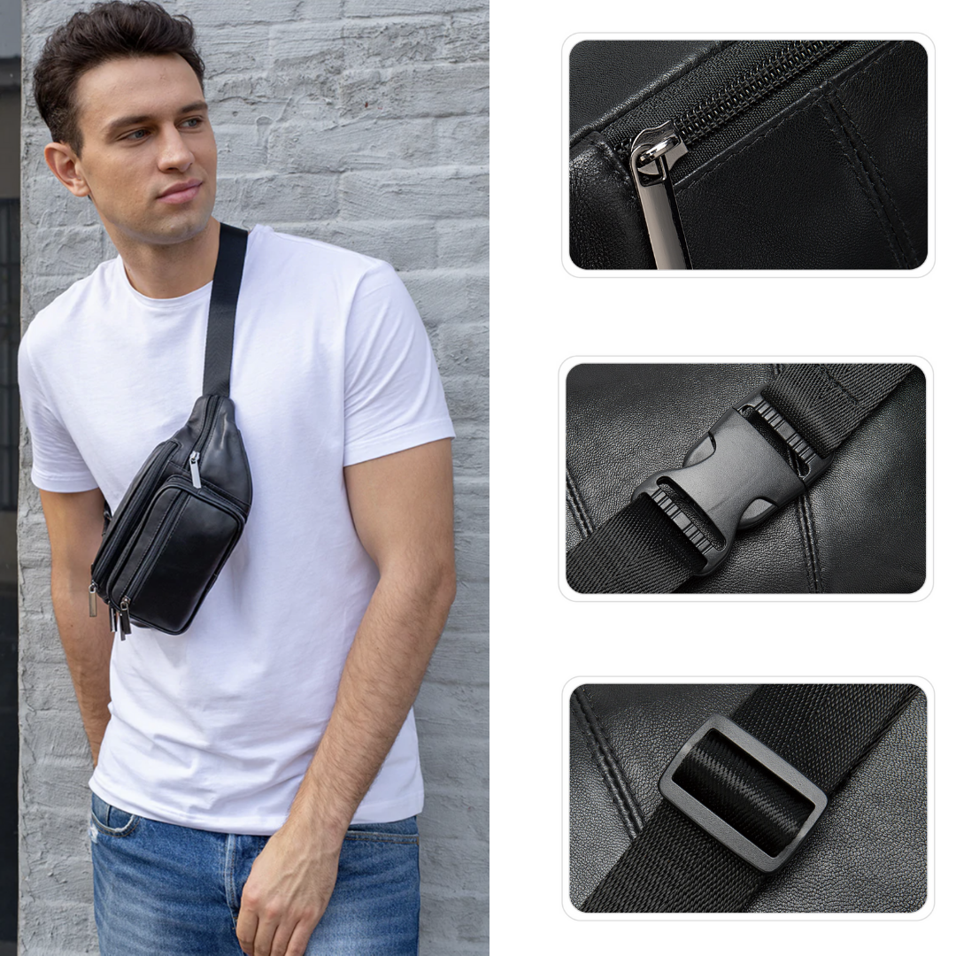 Genuine Leather Crossbody Chest Bag Adjustable Shoulder Waist Pack
