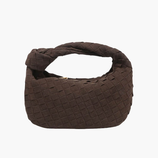 Kontup – Women's Mini Suede Shoulder Bag with Woven Knot Design