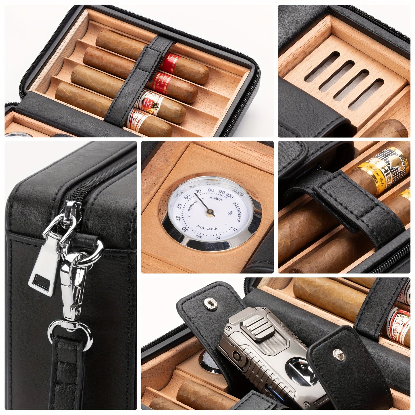 Leather Cigar Humidor Travel Case Hygrometer Storage Set