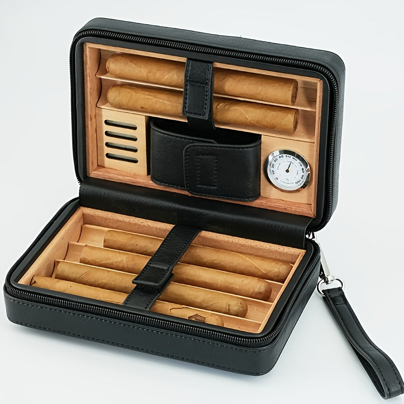 Leather Cigar Humidor Travel Case Hygrometer Storage Set