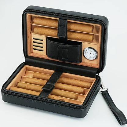 Leather Cigar Humidor Travel Case Hygrometer Storage Set