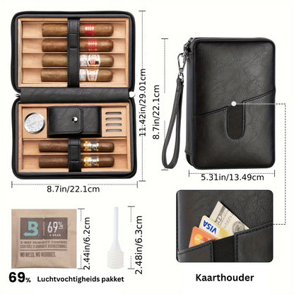 Leather Cigar Humidor Travel Case Hygrometer Storage Set