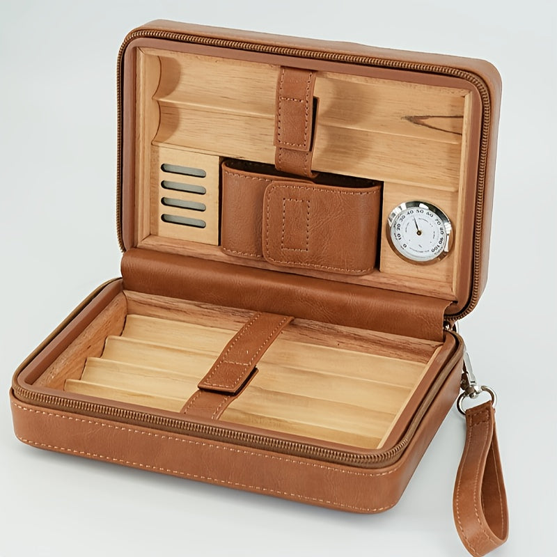 Leather Cigar Humidor Travel Case Hygrometer Storage Set