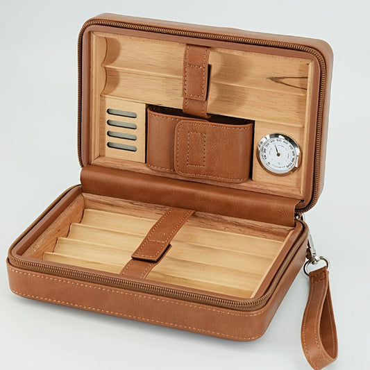 Leather Cigar Humidor Travel Case Hygrometer Storage Set