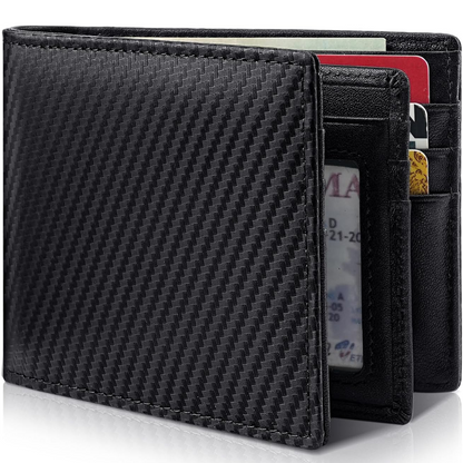 Men's Genuine Leather RFID Wallet Slim Bifold Card Holder with ID Window