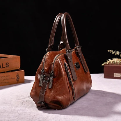 Vintage Leather Shoulder Handbag Large Capacity Tote