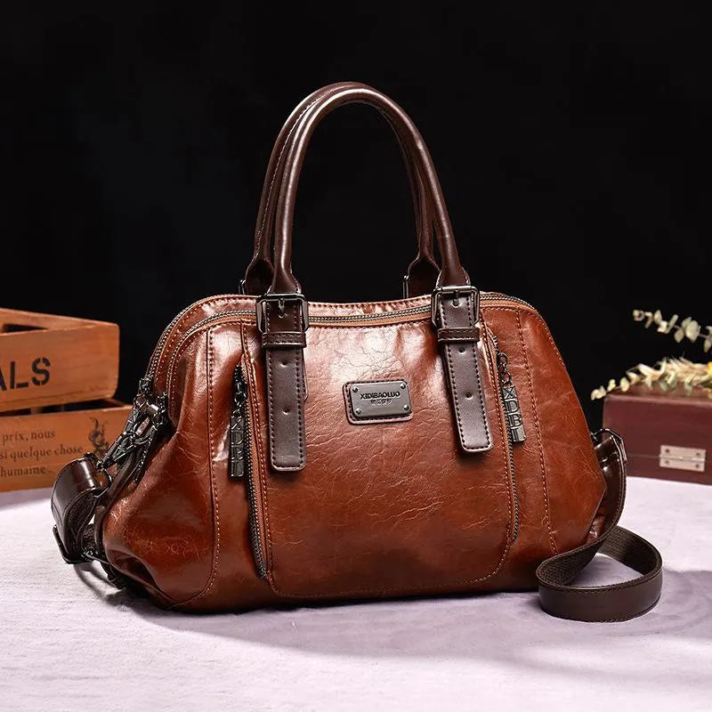 Vintage Leather Shoulder Handbag Large Capacity Tote