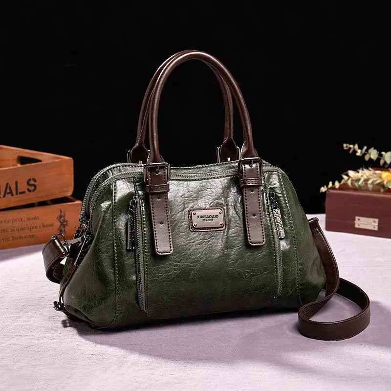 Vintage Leather Shoulder Handbag Large Capacity Tote
