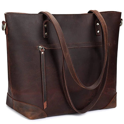 Vintage Leather Tote Bag Large Capacity Crossbody Shoulder Handbag