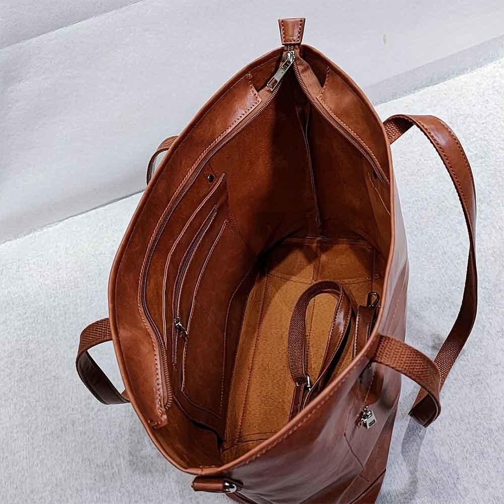 Vintage Leather Tote Bag Large Capacity Crossbody Shoulder Handbag