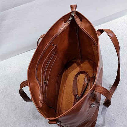 Vintage Leather Tote Bag Large Capacity Crossbody Shoulder Handbag