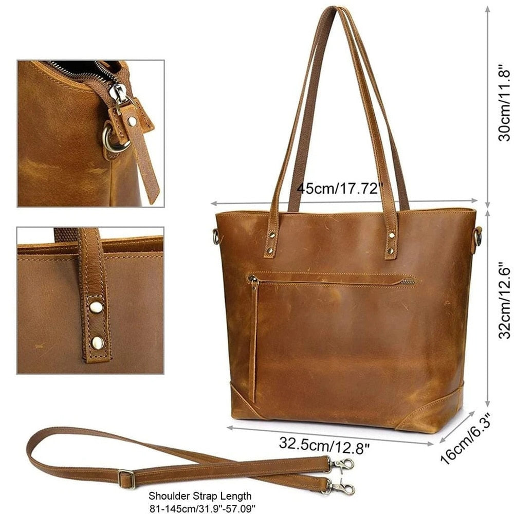Vintage Leather Tote Bag Large Capacity Crossbody Shoulder Handbag