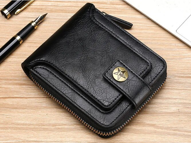 Vintage Leather Wallet with Card Holder Coin Pocket and Zip Closure