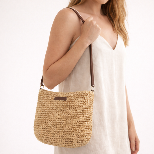 Woven Straw Crossbody Beach Bag Lightweight Summer Handbag